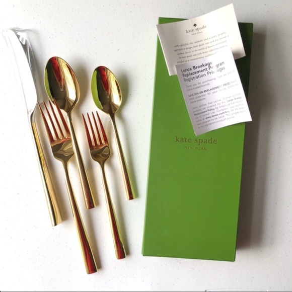 kate spade Other - NWT Kate Spade Malmo Gold 5 Piece Silverware Set